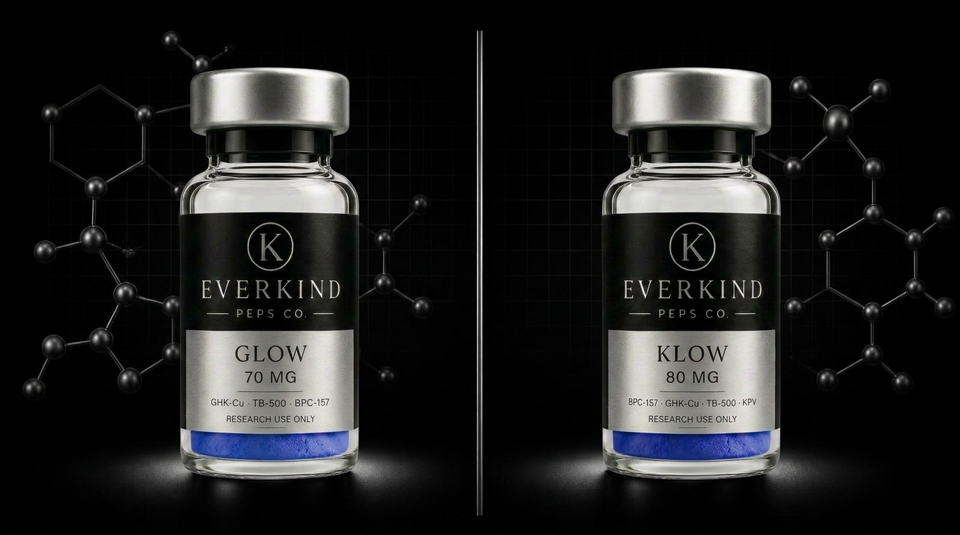 Two research vials side by side on a black background for a blend comparison