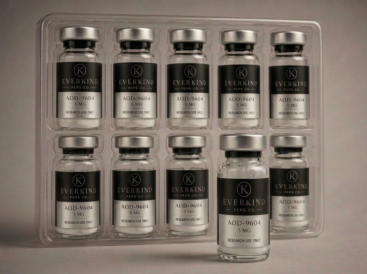 Tray of ten metabolic research vials with one vial removed