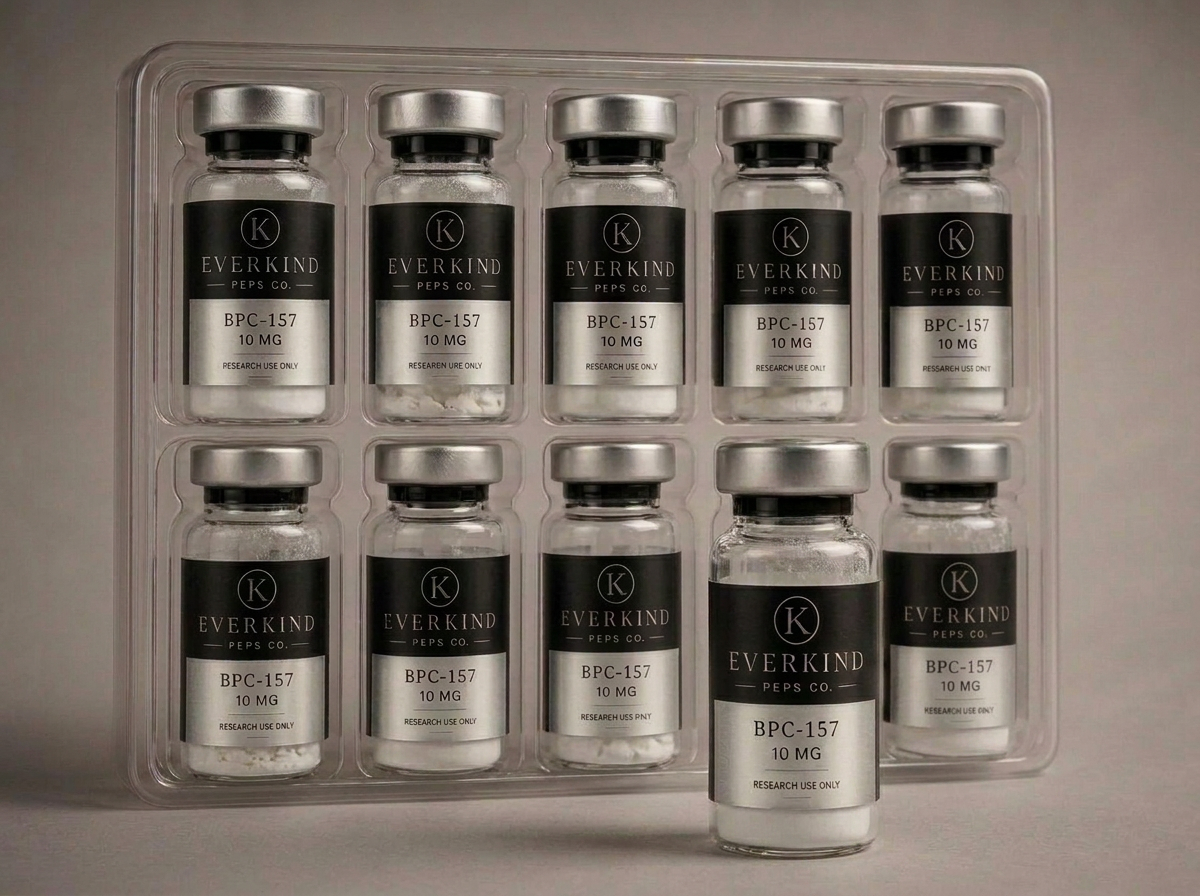 Tray of ten recovery research vials with one vial removed