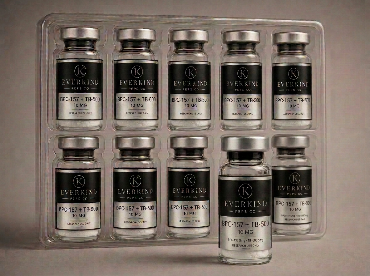 Tray of ten recovery research vials with one vial removed