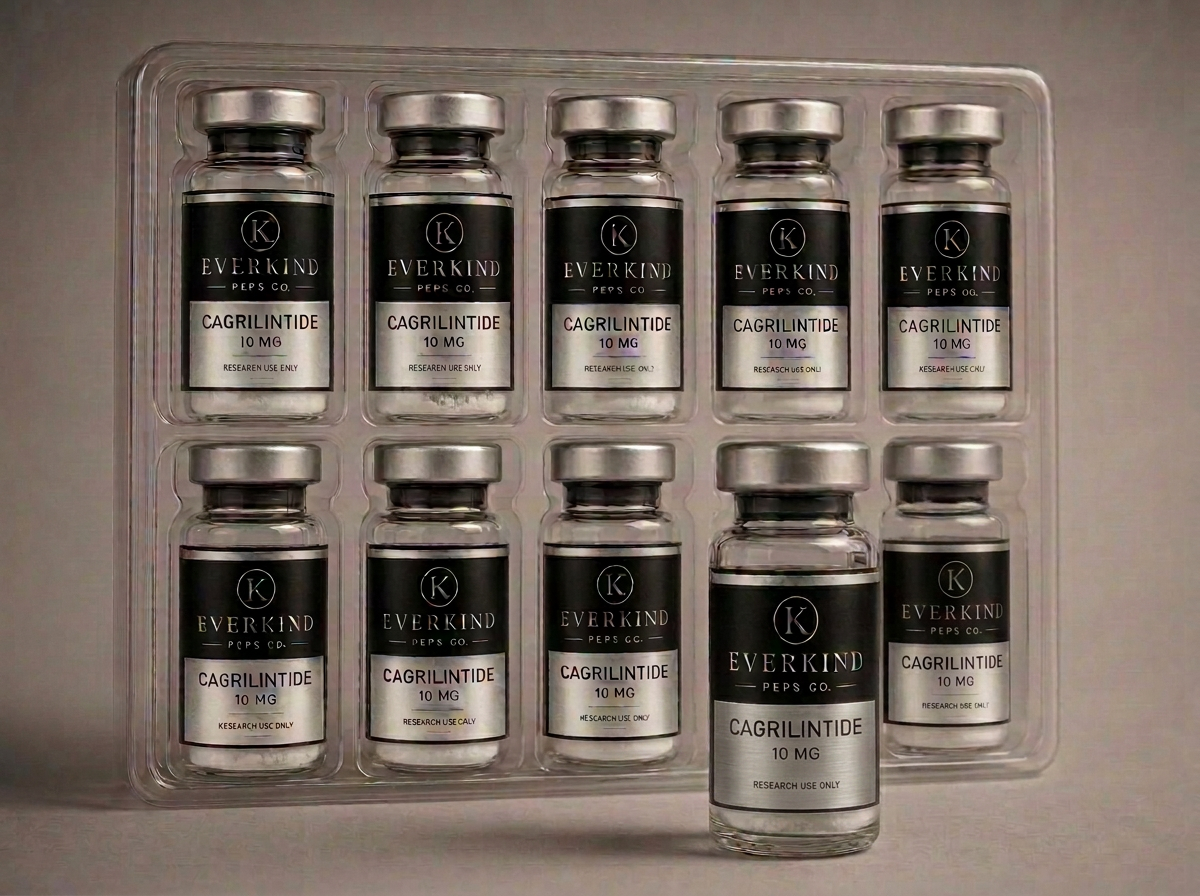 Tray of ten metabolic research vials with one vial removed