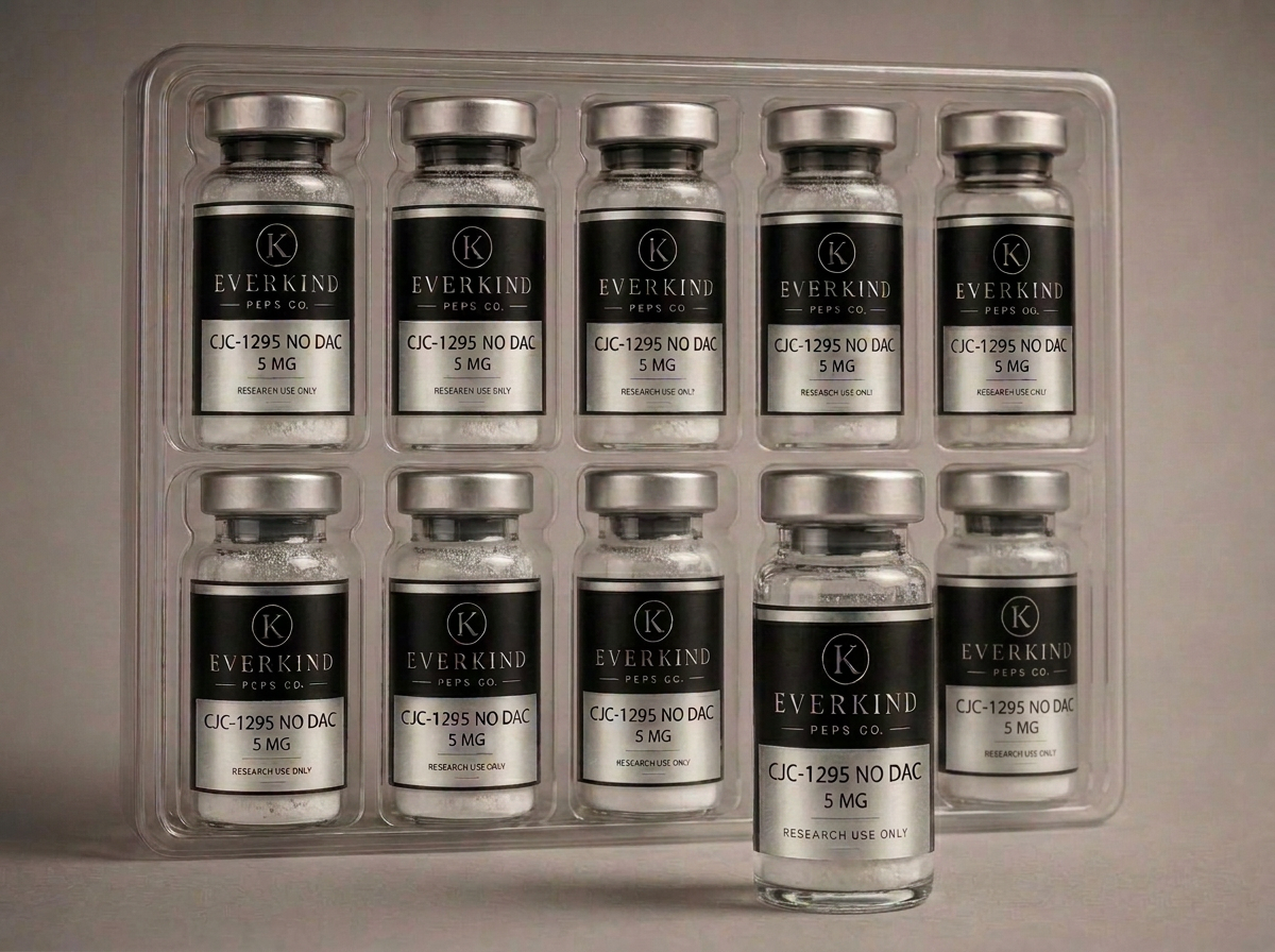 Tray of ten growth research vials with one vial removed