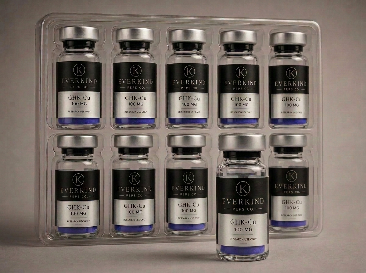 Tray of ten skin research vials with one vial removed