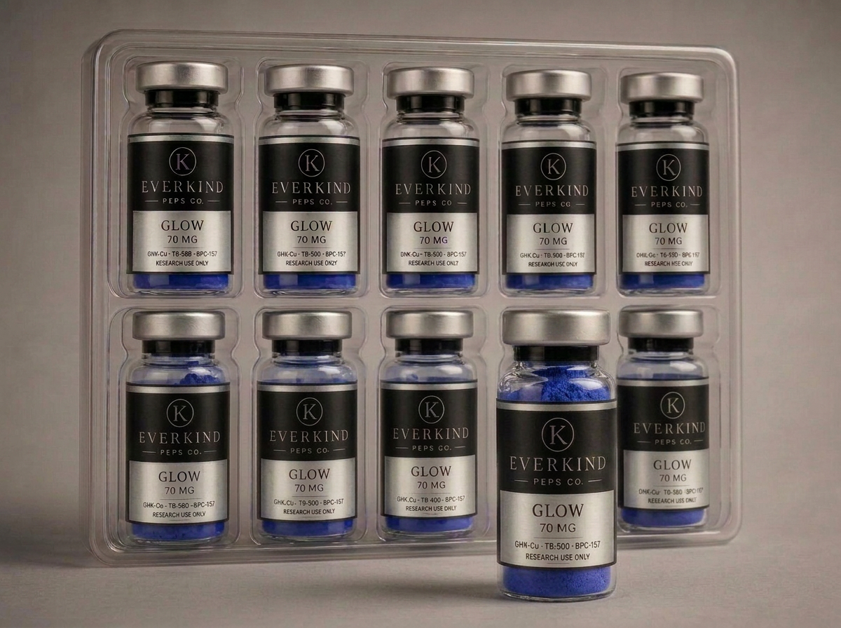 Tray of ten skin research vials with one vial removed
