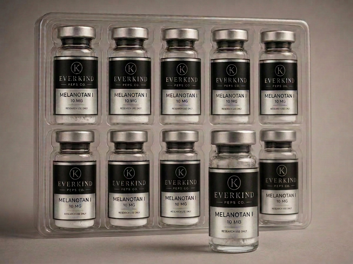 Tray of ten tan research vials with one vial removed