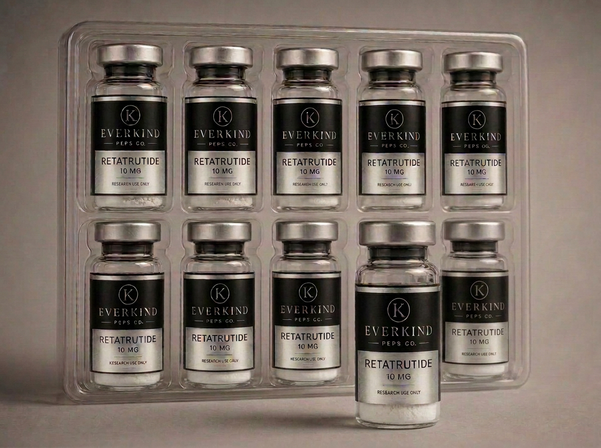 Tray of ten metabolic research vials with one vial removed