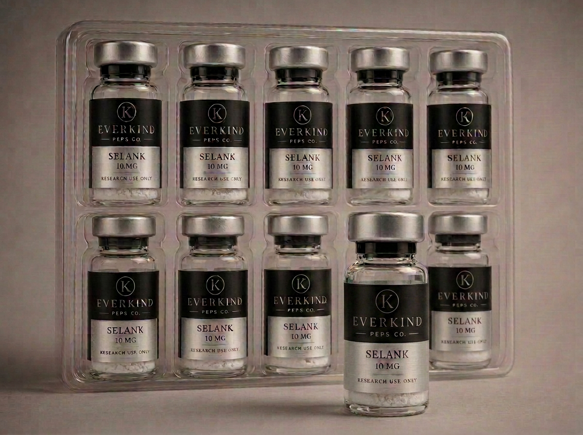 Tray of ten cognition research vials with one vial removed