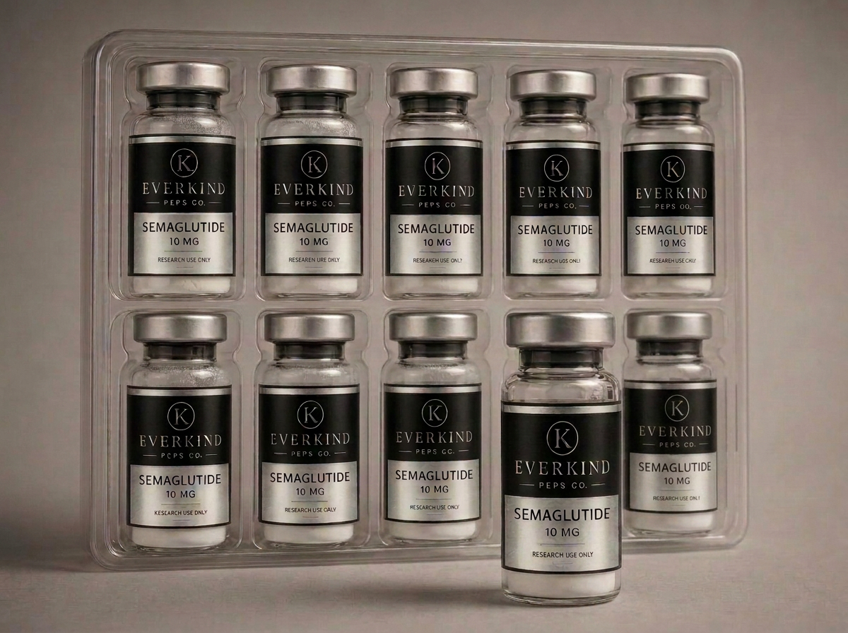 Tray of ten metabolic research vials with one vial removed