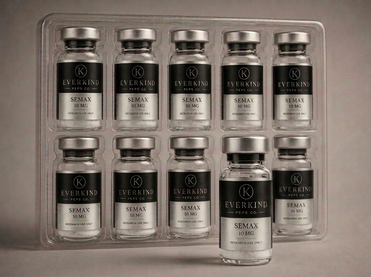 Tray of ten cognition research vials with one vial removed
