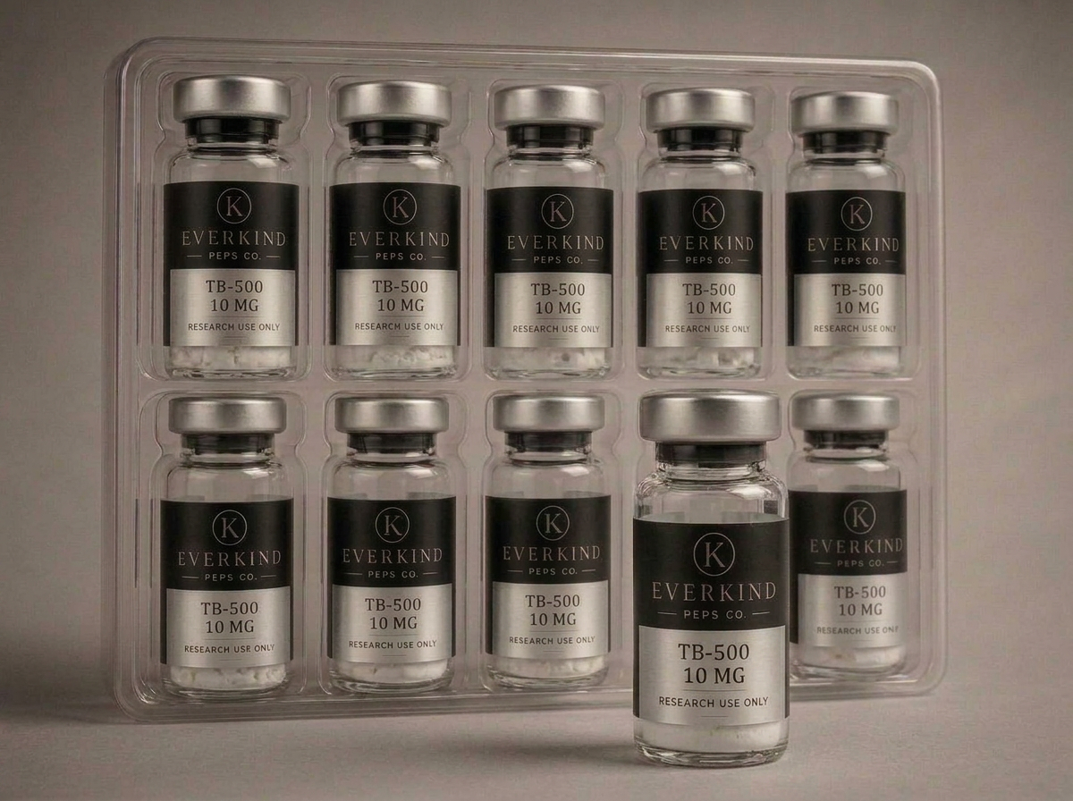 Tray of ten recovery research vials with one vial removed