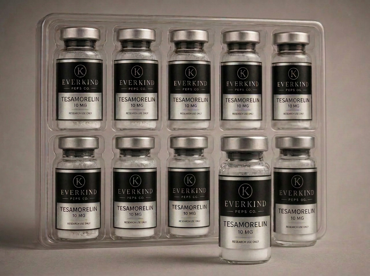 Tray of ten growth research vials with one vial removed